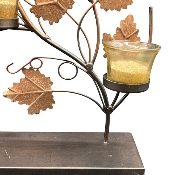 Fall Leaves 14" Metal Tea Light Candle Holder Dining Fireplace Candelabra Decor - Picture 4 of 11
